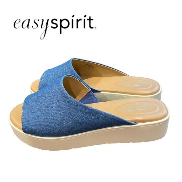 NEW Easy Spirit Women's Francey Medium Blue Denim Slide Platform Sandals 7 7W - Picture 2 of 6
